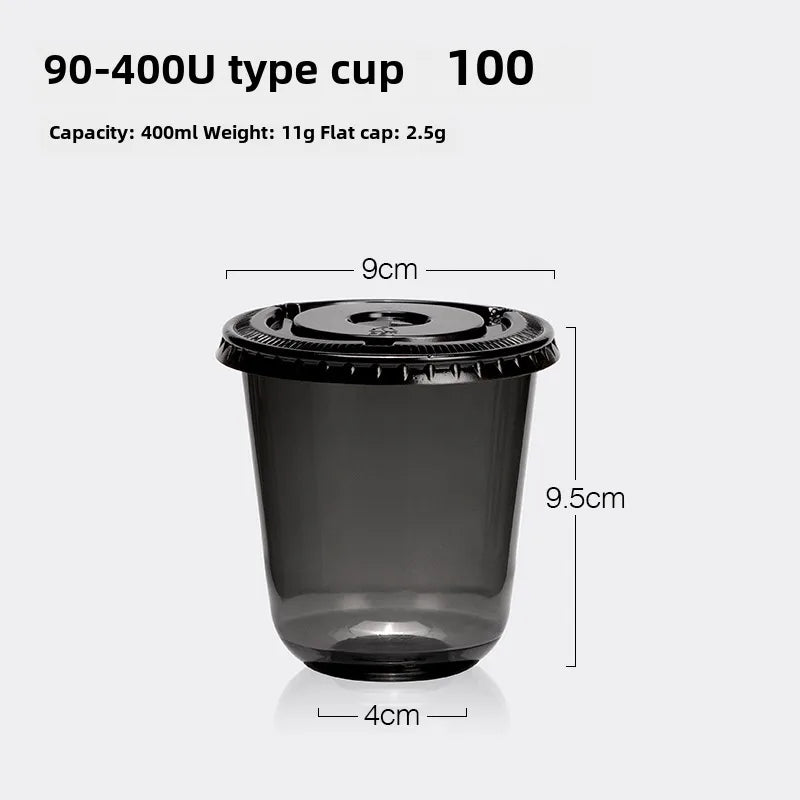Horn flower disposable cup black plastic ice coffee cup PET cold drink Net red milk tea small black cup with lid