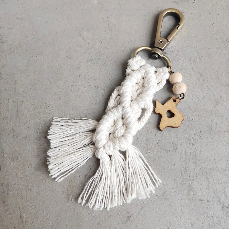streetwear tassel alloy wood cotton unisex bag pendant keychain