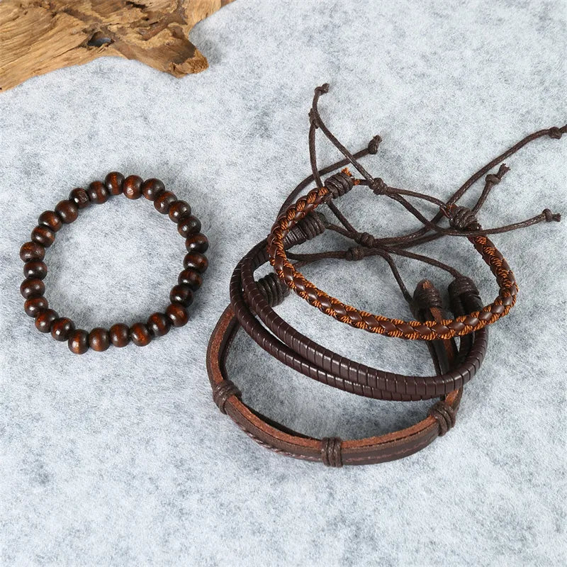 Casual Punk Cool Style Leaf Skull Pu Leather Alloy Halloween Men's Bracelets