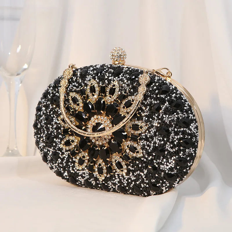 silver black rose red pu leather floral oval evening bags