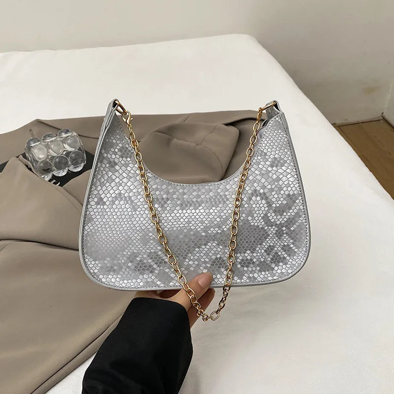 Bags Women's Bags  New Armpit Bag Pearlescent Snake Pattern Baguette Bag Single Shoulder Crossbody Bag Texture Handbag