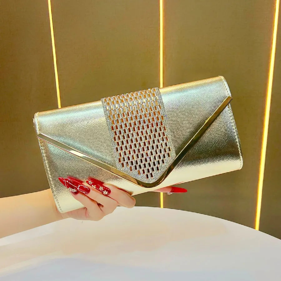 New Women's Clutch Bag Evening Dinner Crossbody Diamond Embellished Square Polyester Party Handbag Dress Bag