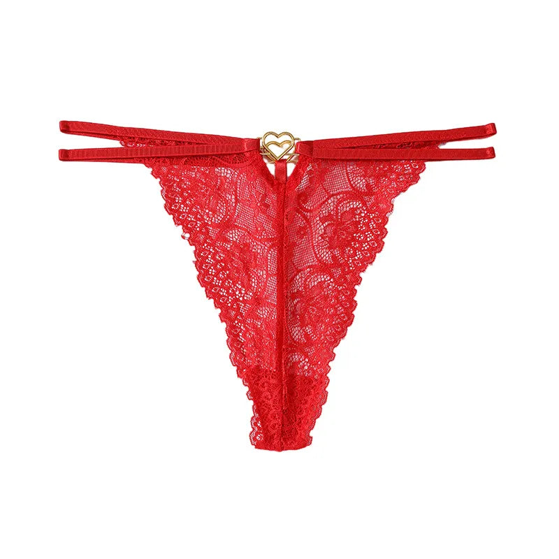 Sexy Low Waist Lace Hollow Out Women's Triangle Panties Thin Belt  Style Breathable Quick Dry Underwear