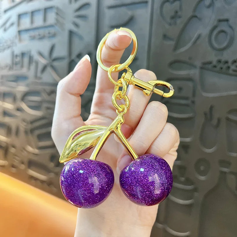 Fashionable Cherry Shiny Dust Keychain Bag Charm Car Keychain Toy Grabber Cute Resin Gift For Christmas Valentine's Day Wedding Graduation Birthday