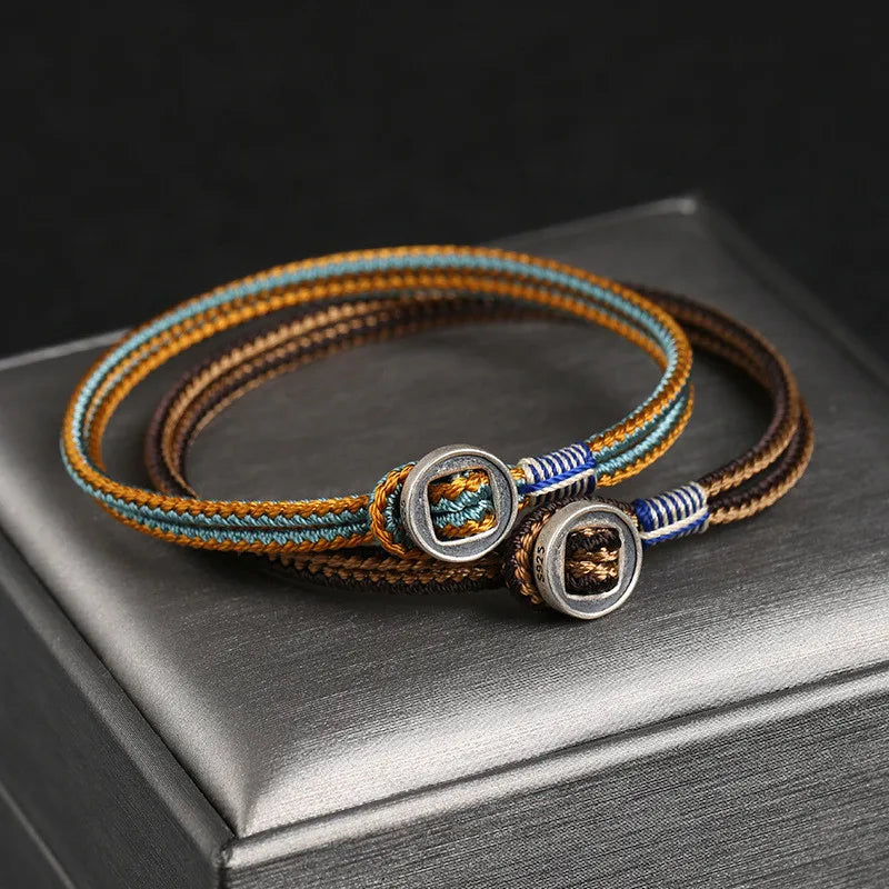Simple Style Geometric 925 Sterling Silver rope Knitting Men's Bracelets