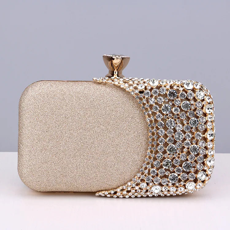 black gold silver pu leather color block rhinestone square evening bags