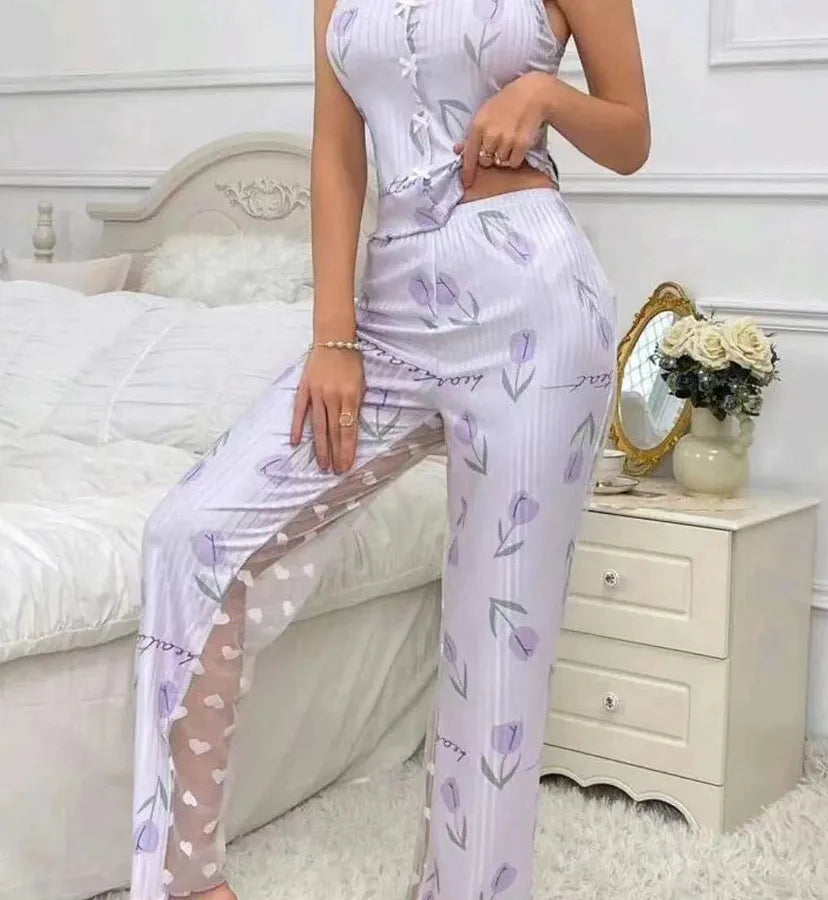 Holiday Women's Vacation Simple Style Heart Shape Polyester Milk Fiber Pants Sets Pajama Sets