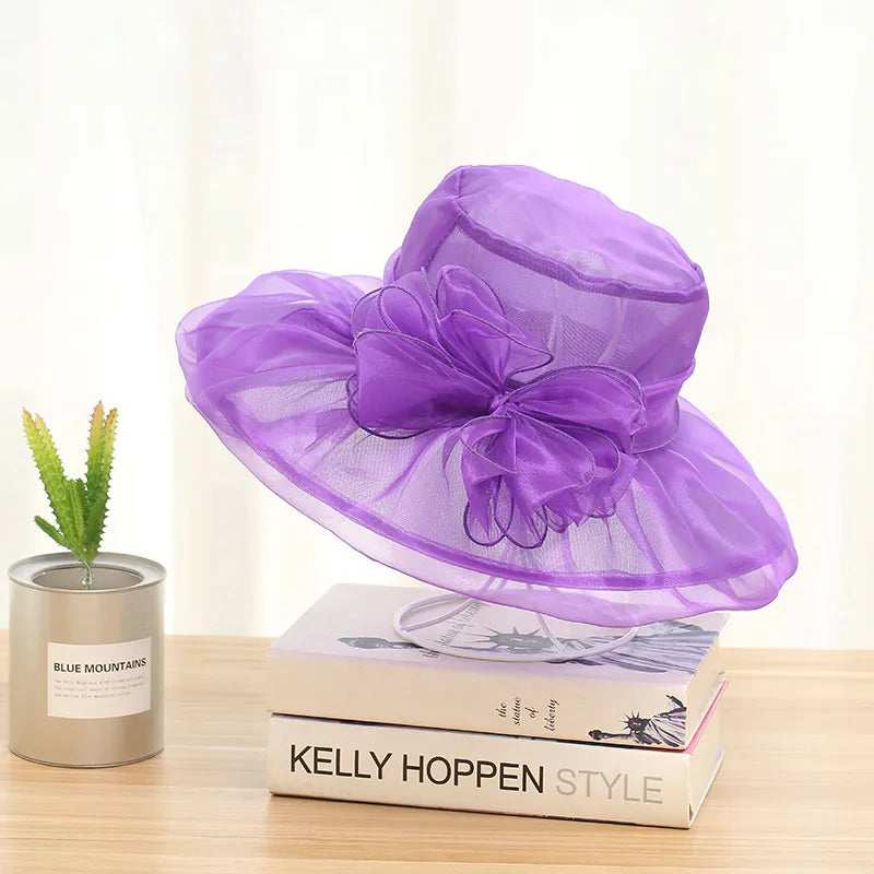 Women's Exaggerated Lady Vacation Solid Color Flower Big Eaves Sun Hat