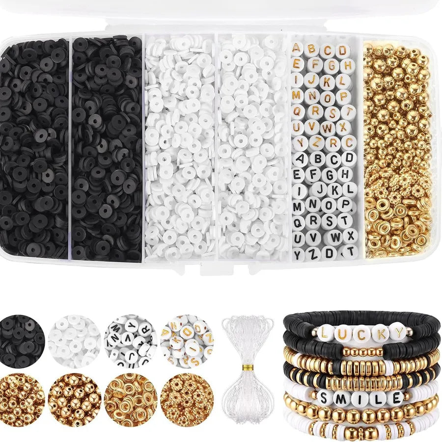 1 Set Glass soft clay Letter Solid Color Beads Rope