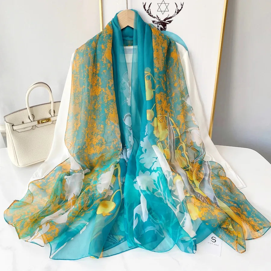Women's Elegant Printing Polyester Chiffon Silk Scarf