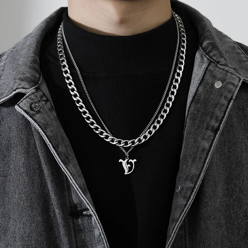 simple style letter titanium steel gold plated layered necklaces in bulk