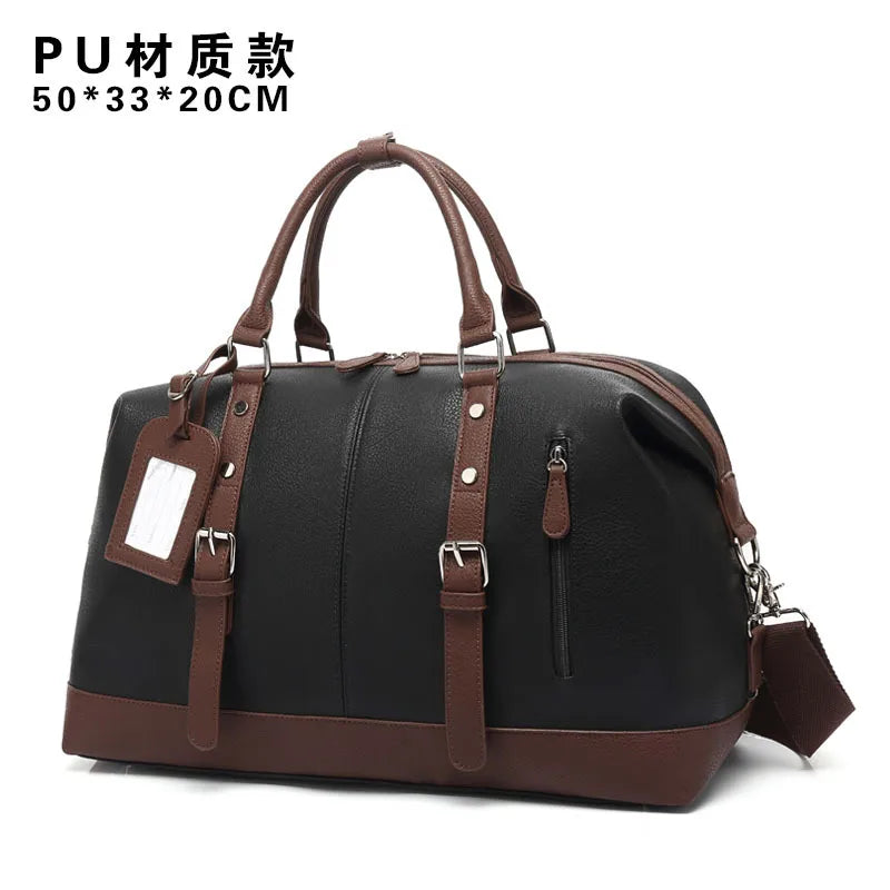 Canvas Travel Bag Men's Imitation Leather PU Outdoor Luggage Travel Fitness Photography Bag Large Capacity Handbag