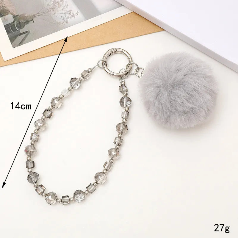 Basic Commute Round Arylic Plush Beaded Keychain