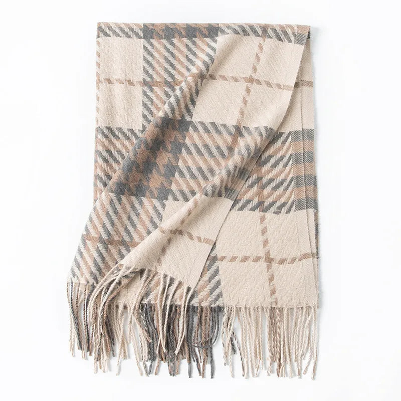 Women's British Style Plaid Imitation cashmere Tassel Scarf