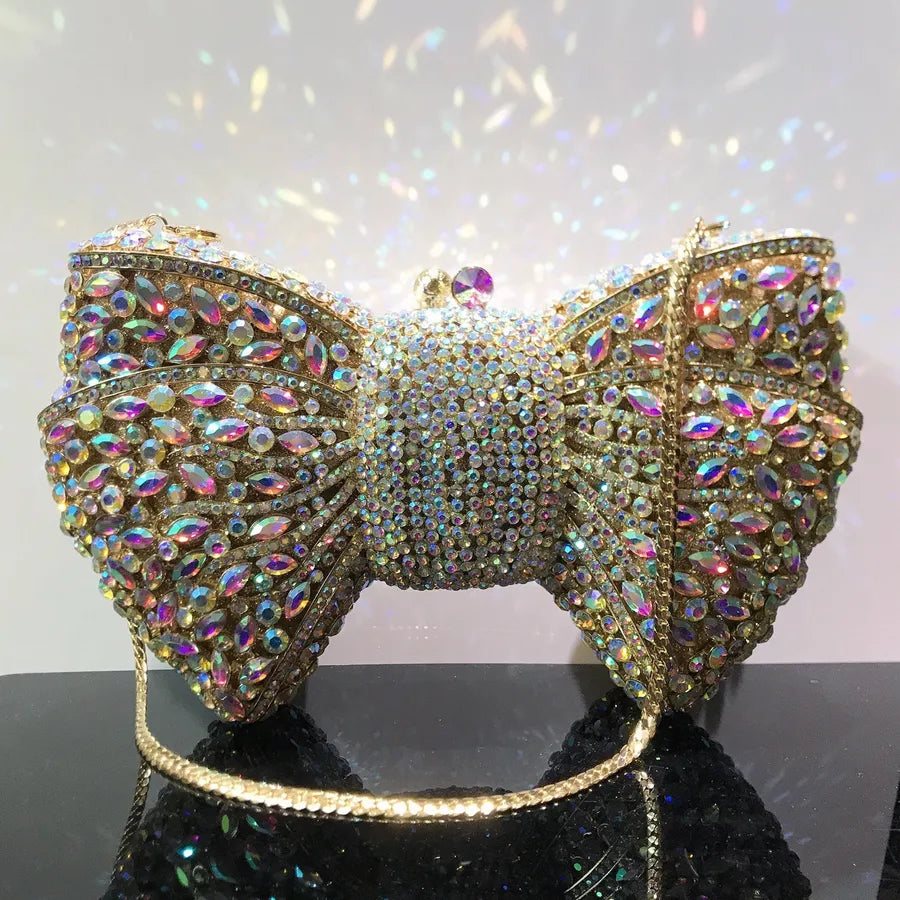 banquet dress with diamond Bow and Diamond evening bag with gem bag for women New Bow Clutch