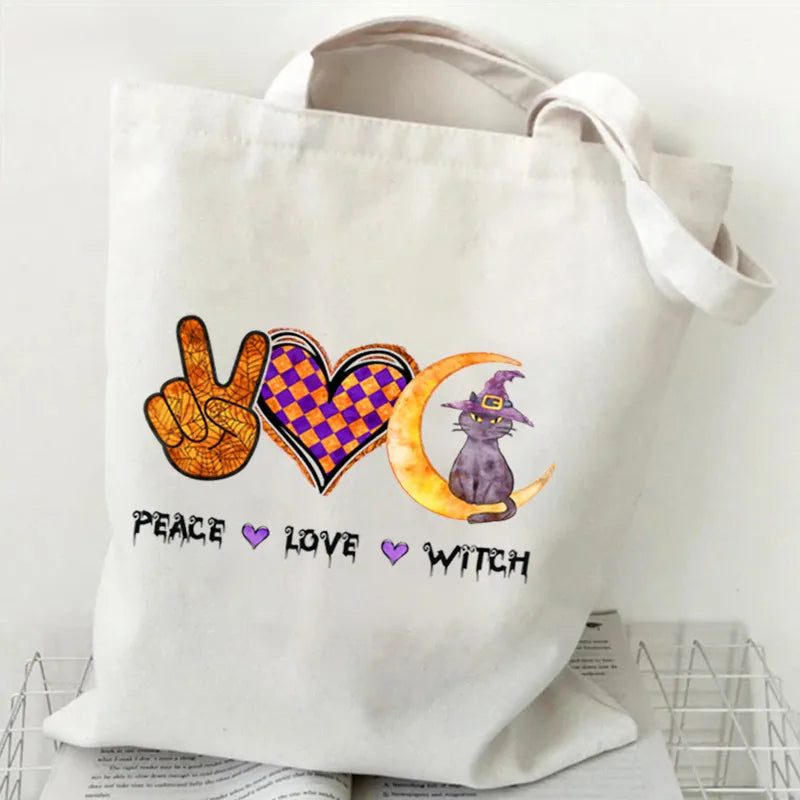 Halloween Cartoon Pumpkin Decorative Canvas Bag Student Handbag Shopping Commuter Bag Large Square Fashion Tote Bag