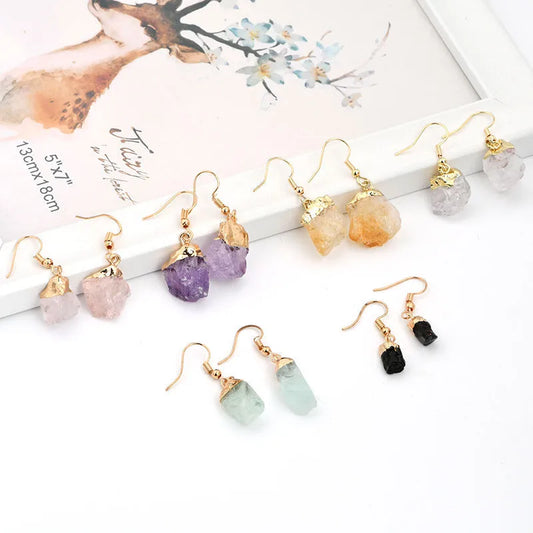 1 pair lady vacation water droplets natural stone copper drop earrings
