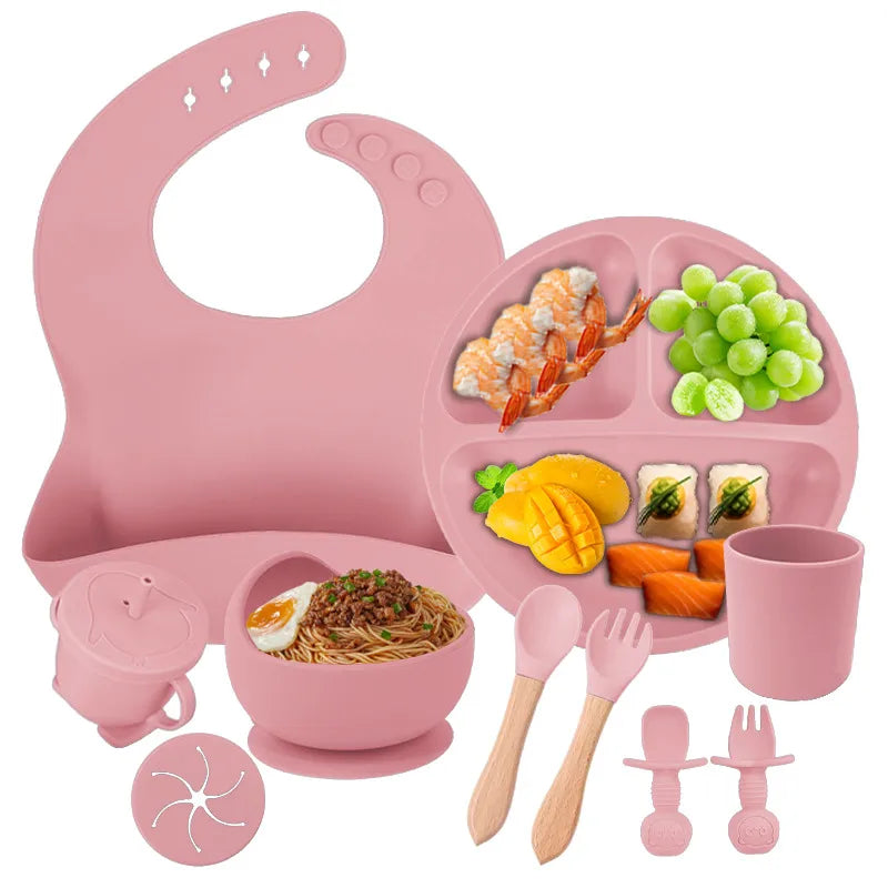 Baby silicone tableware suit baby learning to eat food supplement tableware self-eating sucker bowl integrated children's plate
