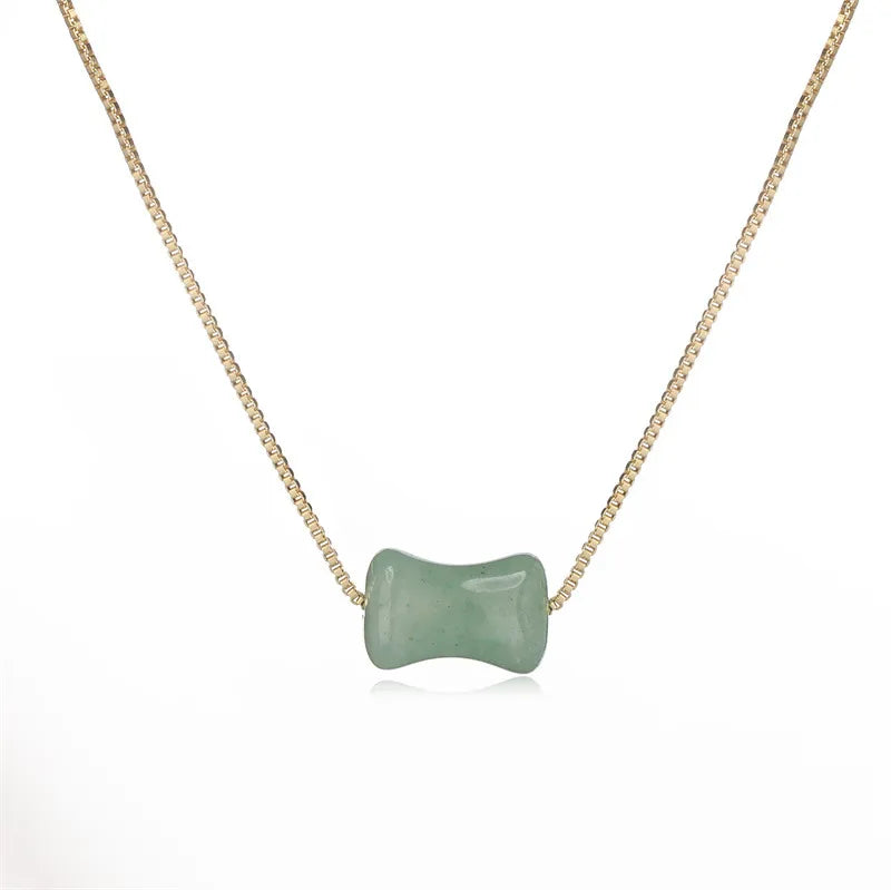 Wholesale Jewelry Retro Classic Style Geometric natural stone Green Aventurine Copper Pendant Necklace