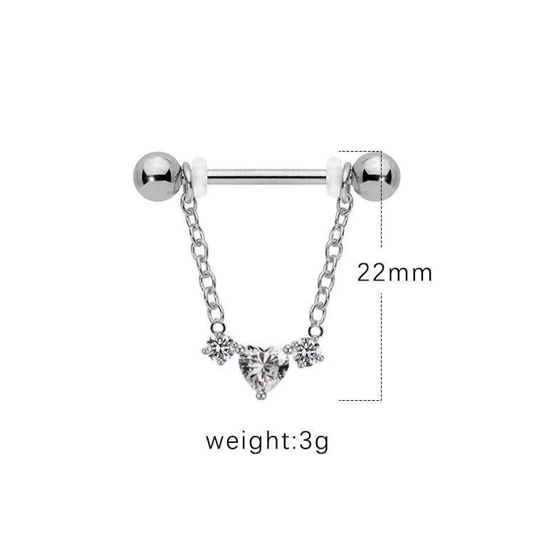 1 Piece Nipple Rings & Studs IG Style Shiny Heart Shape Flower 316L Stainless Steel  Alloy Titanium Steel Epoxy Chain Inlay Resin Rhinestones Glass White Gold Plated Gold Plated