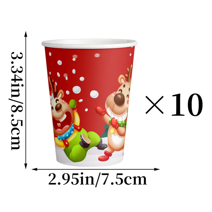 Christmas Theme Party Decoration Snowman Customized Paper Cups Plates Knives Forks Spoon Props Festive Cartoon Style