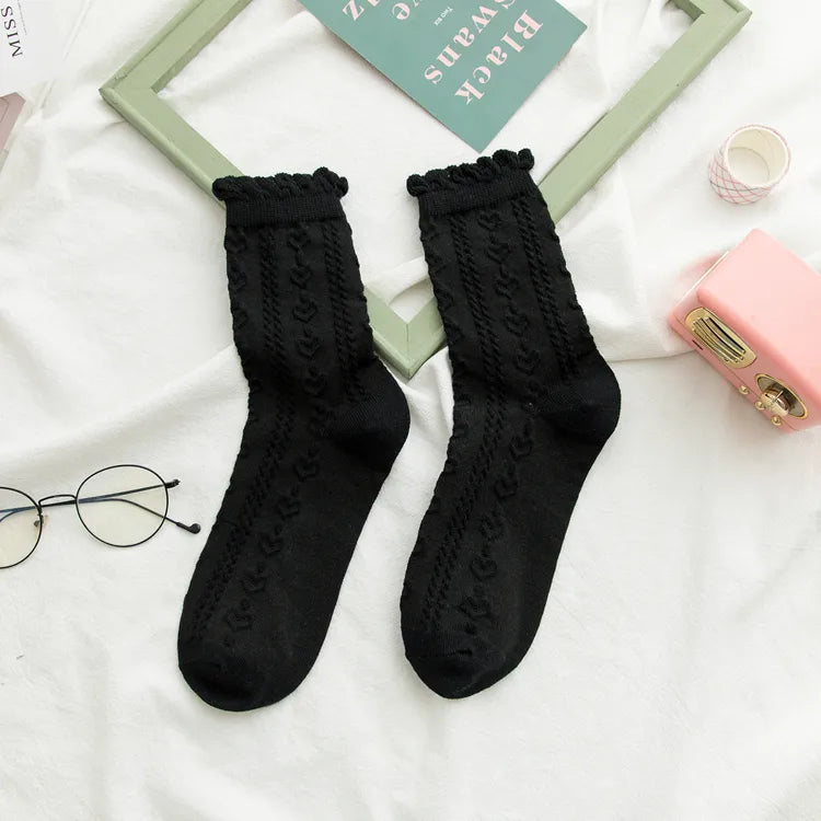 A Pair Cute Sweet Women's Solid Color Cotton Crew Socks