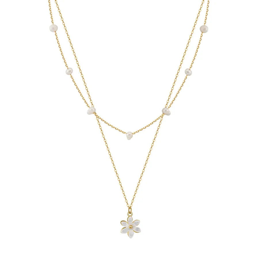 925 Sterling Silver Freshwater Pearl cable chain Plating Geometric Double Layer Necklaces Pendant Necklace Necklace
