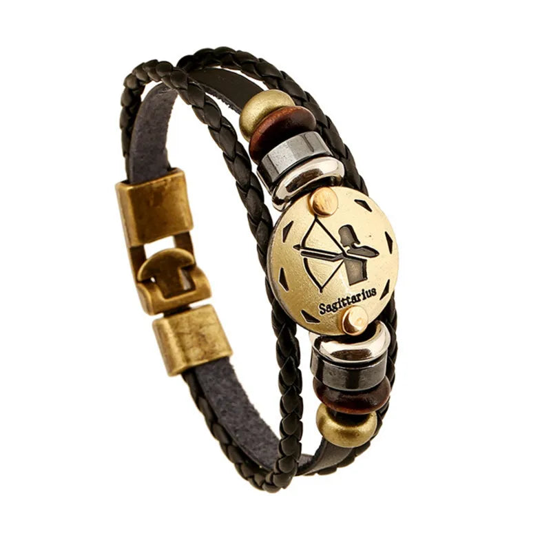 retro streetwear geometric pu leather alloy men's bangle