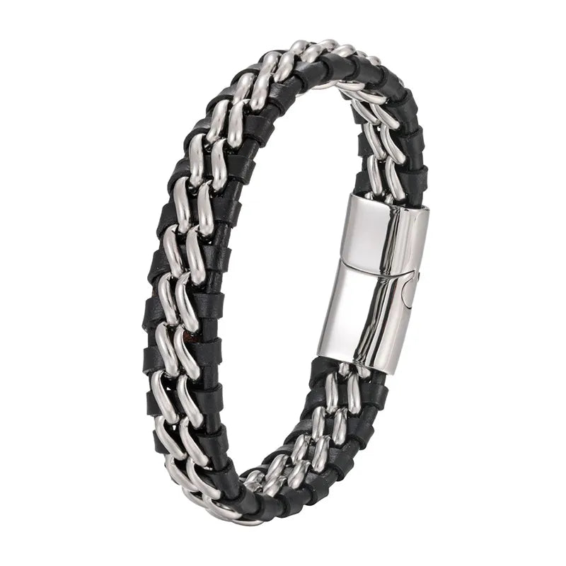retro punk color block titanium steel braid bracelets