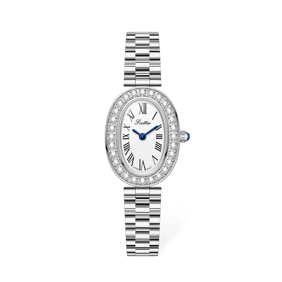 Elegantly Crafted Roman Steel Band Quartz Watch For Women Small Dial Oval Shape Diamond Embedded Fashionable Timepiece