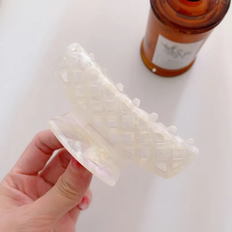 Versatile Acetate Hairpin Grid Hollow Out Shark Bite Net Shape Hair Accessories For Women Basic Style Simple Design Hair Grips