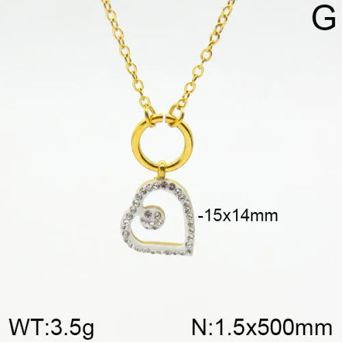 Wholesale Jewelry Casual Classic Style Artistic Heart Shape 304 Stainless Steel 18K Gold Plated Tassel cable chain Pendant Necklace