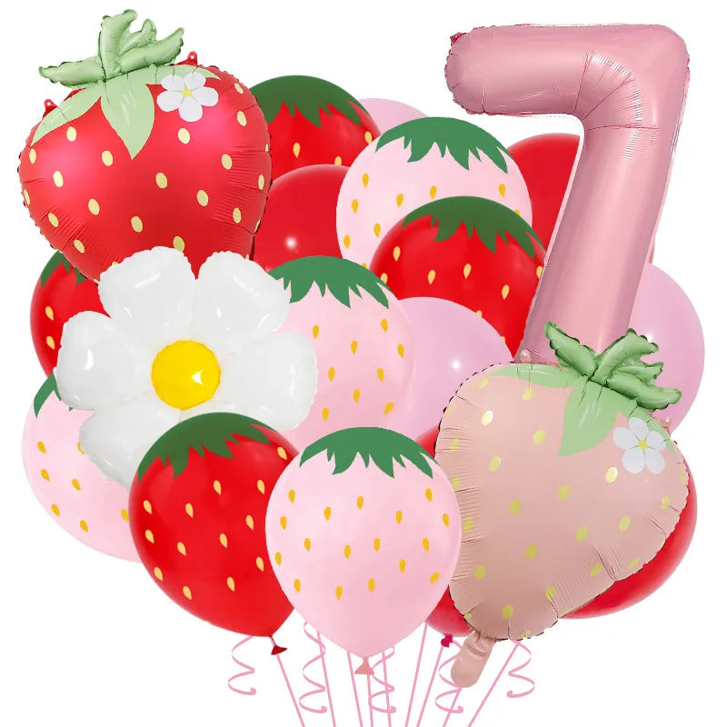 New Matte Strawberry Aluminum Foil Balloon Set Children's Birthday Party Fruit Themed Photography Props Scene Decoration