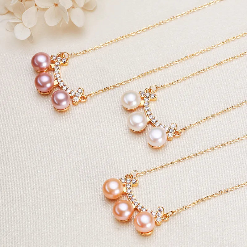 Freshwater Pearl Copper Alloy Zircon cable chain Plating Inlay Geometric Necklace