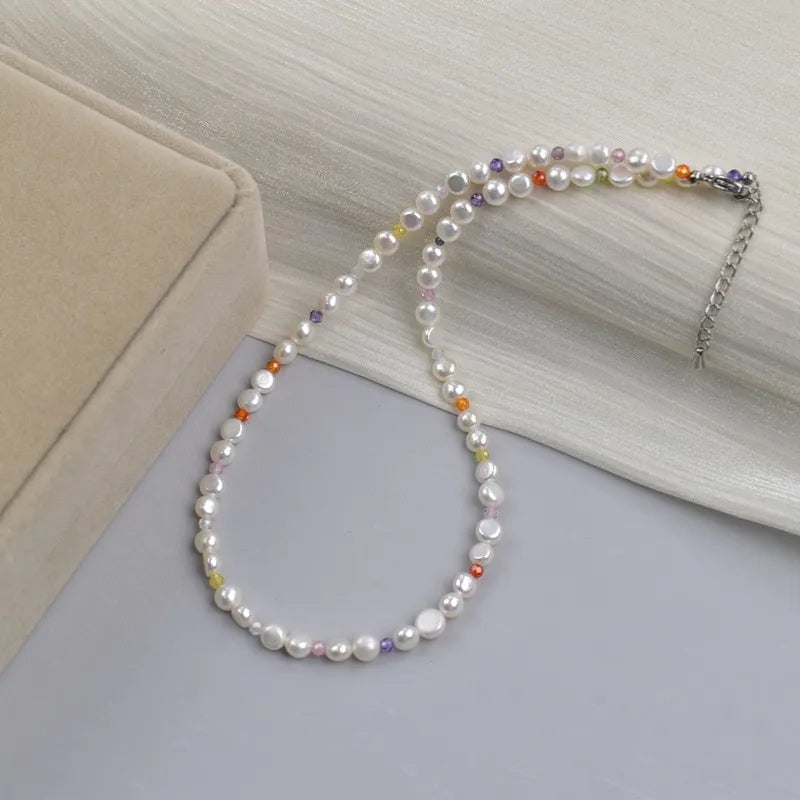 Natural Freshwater Pearl Necklace Collection For Women Elegant Simple Irregular Lockbone Chain Necklace Baroque Style