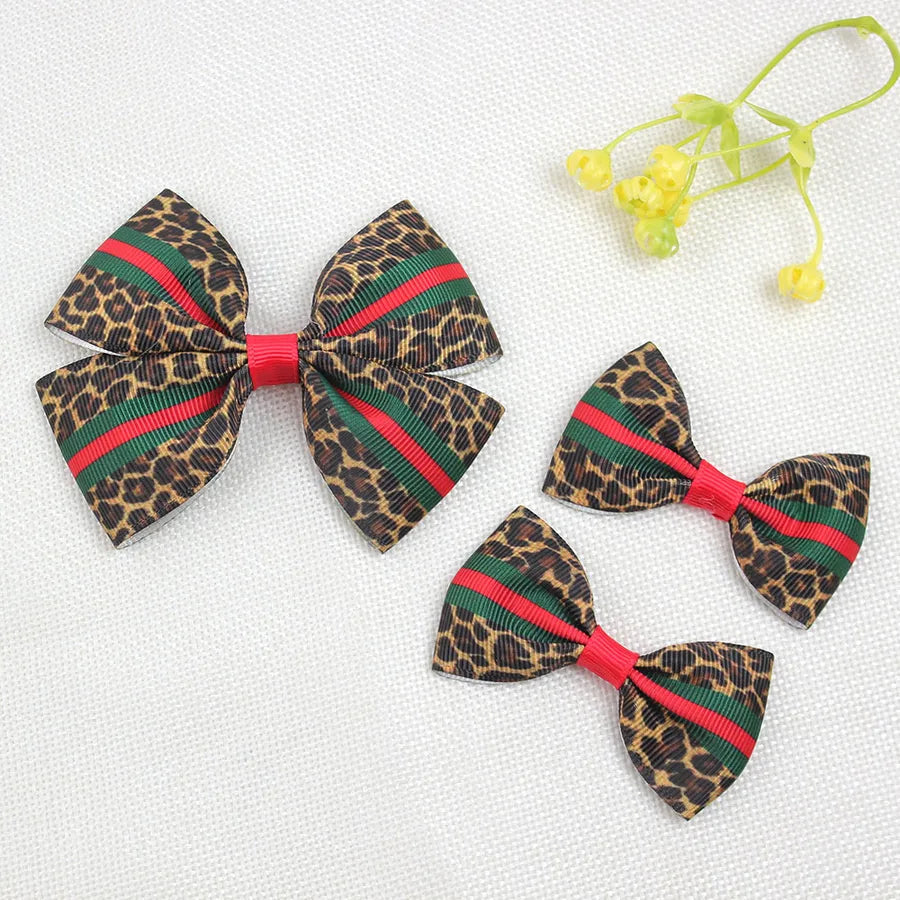 Explosions Retro Leopard Print Children's Boutique Bow Hairpin Printed Girl Hair Accessories One Big Two Small