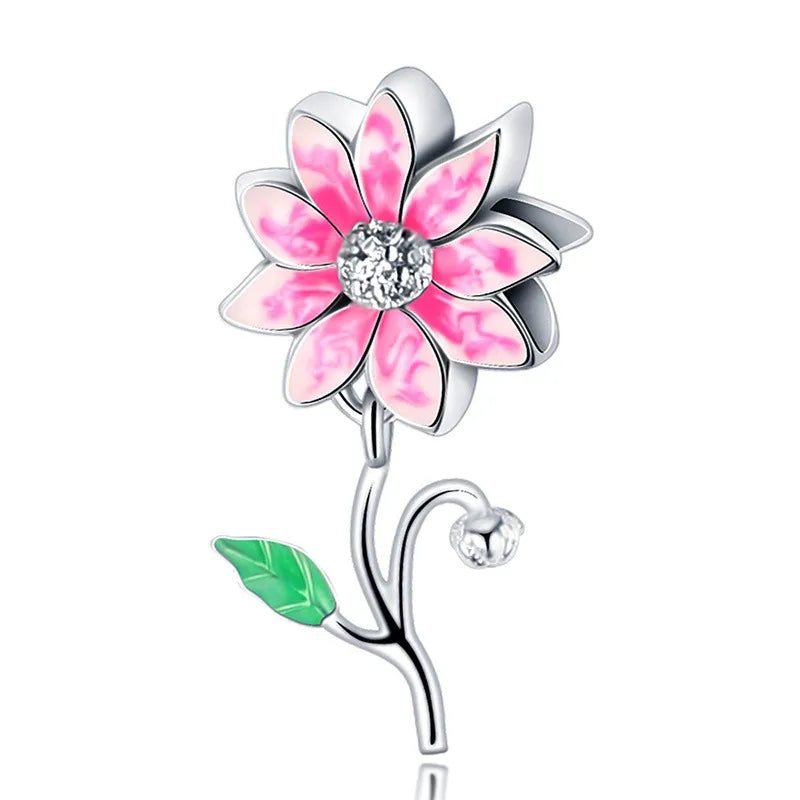 1 Piece 11.6*21.7mm Diameter 10.8mm Diameter 12.2mm Hole 4~4.9mm Copper Zircon Silver Plated Heart Shape Flower Polished Beads