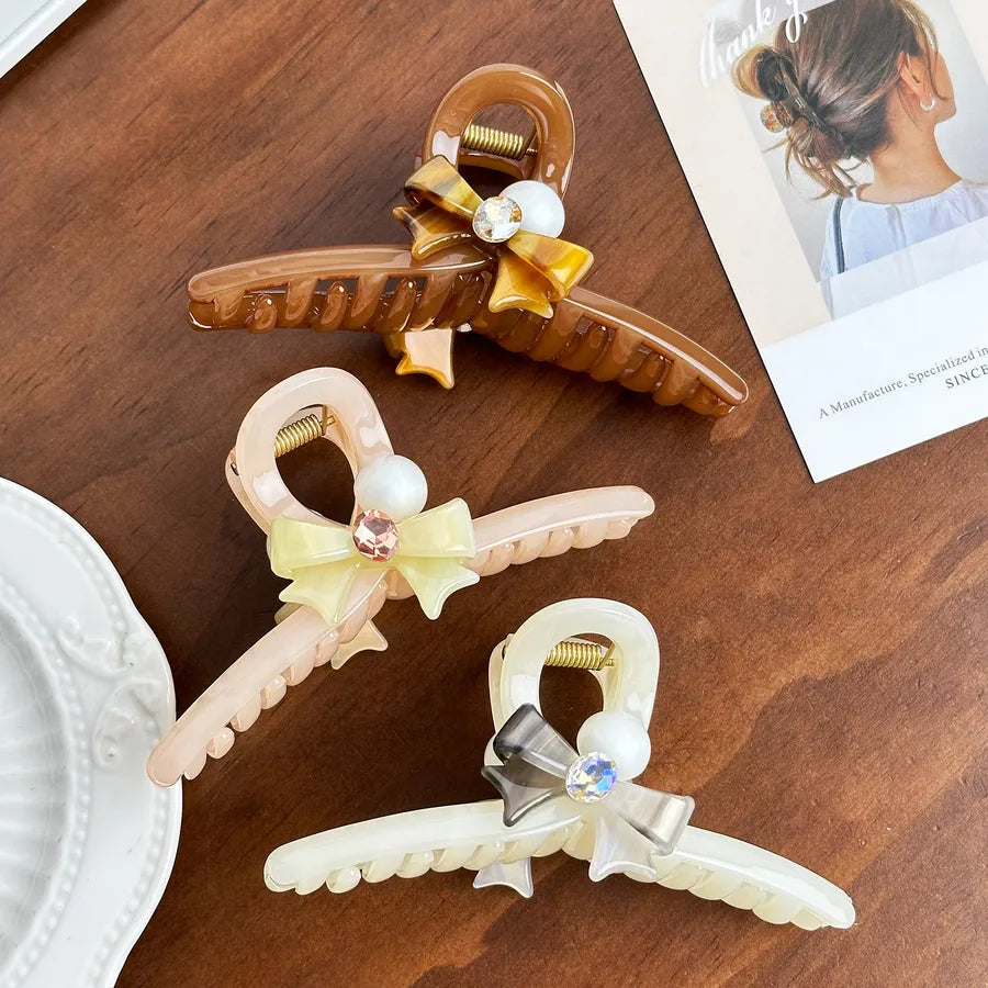 Large Versatile Acetate Butterfly Knot Hair Clip Diamond Shark Clamp Hair Accessories Elegant Simple Style Women's Hairpin