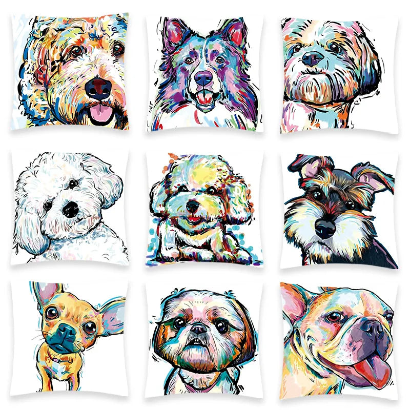 cute pastoral cartoon dog plush throw pillow