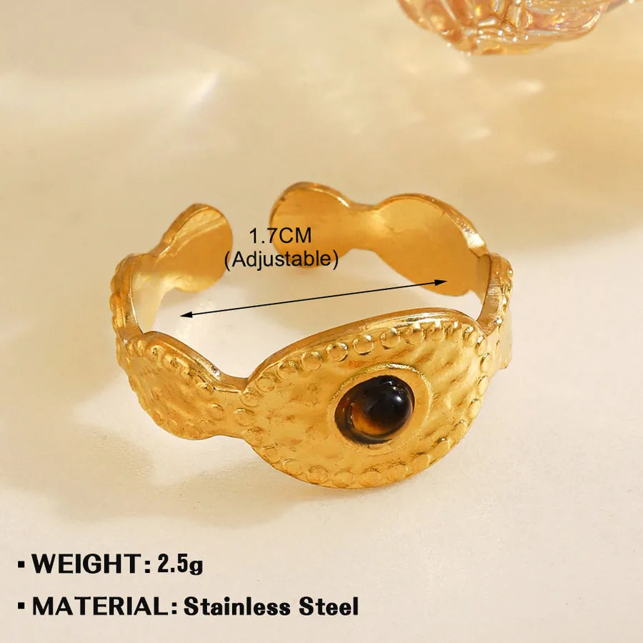 Retro Geometric 304 Stainless Steel Natural Stone Open Rings In Bulk
