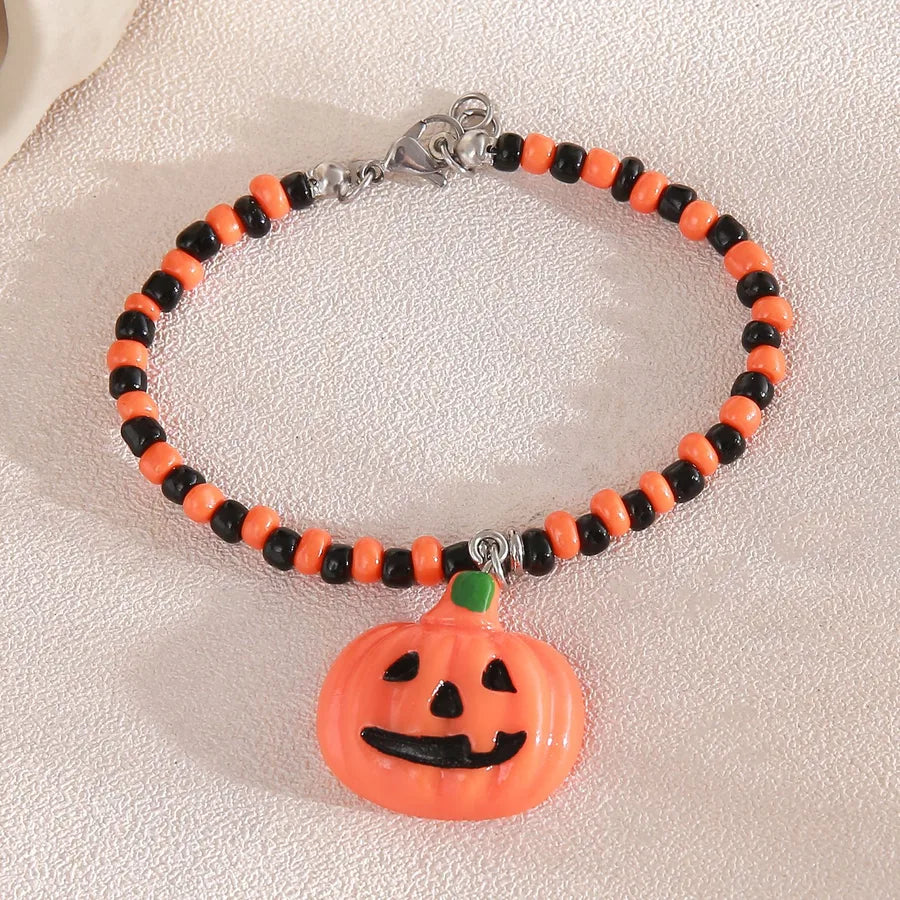 Gothic Halloween Pumpkin Smiley Pendant Necklace Bracelet Set Dark Style Resin Jewelry For Men And Women