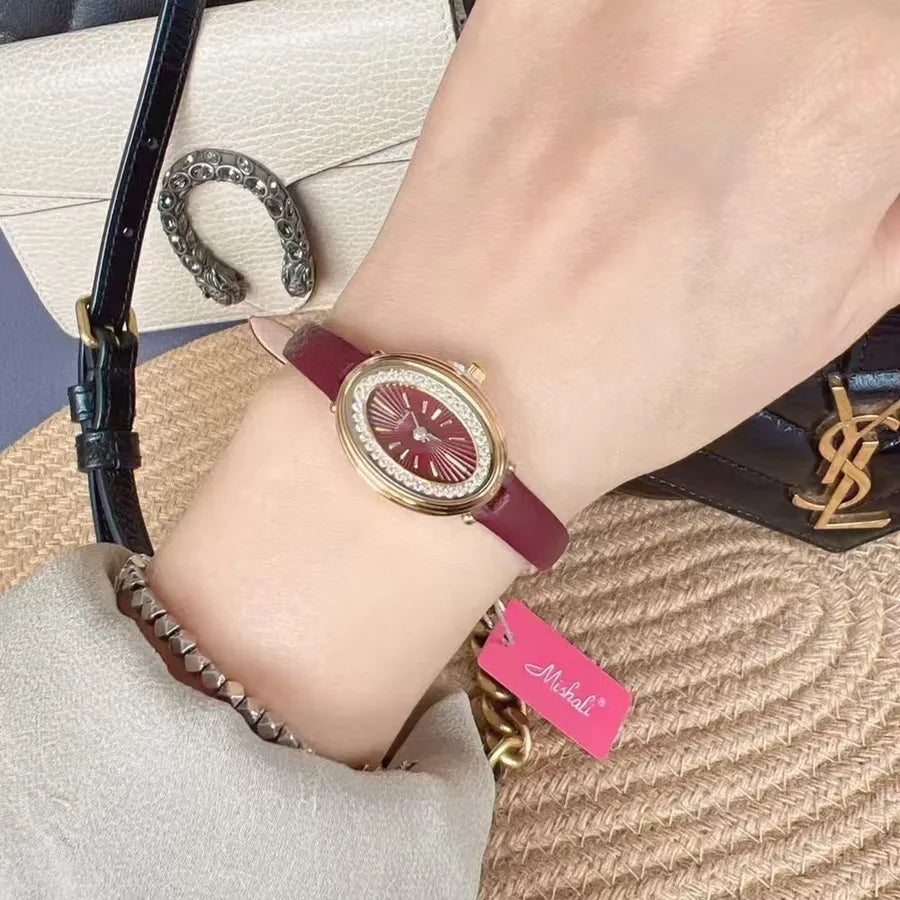 Retro Simple Style Solid Color Buckle Quartz Watch Women's Watches
