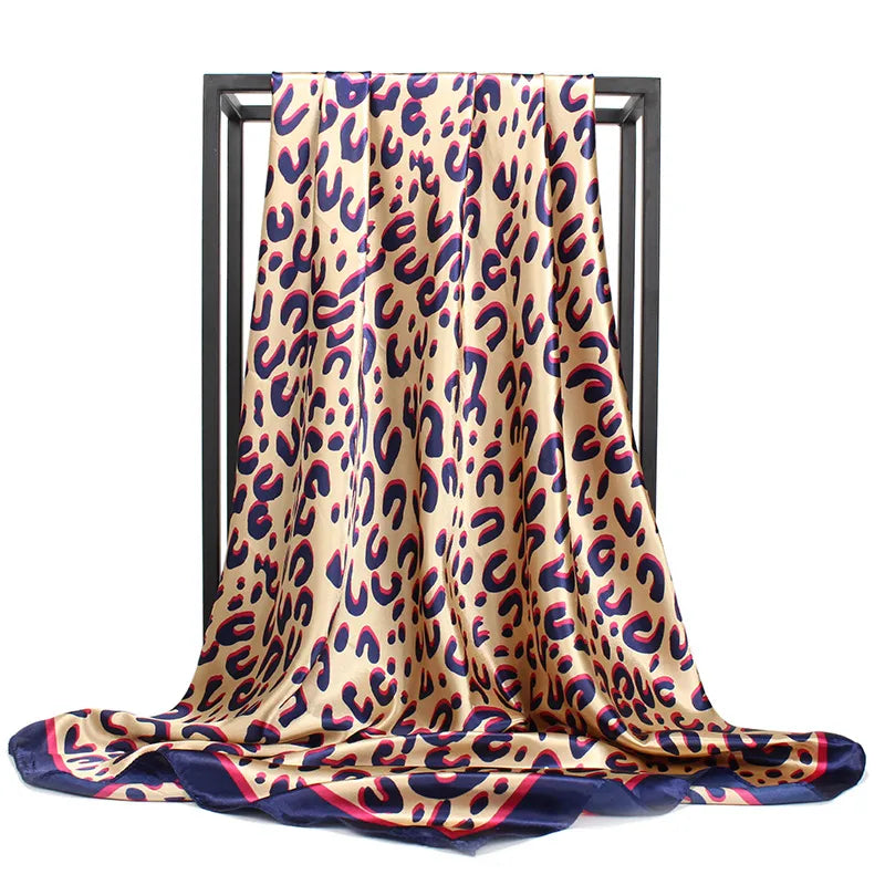 Women's Casual Leopard satin Printing Silk Scarf