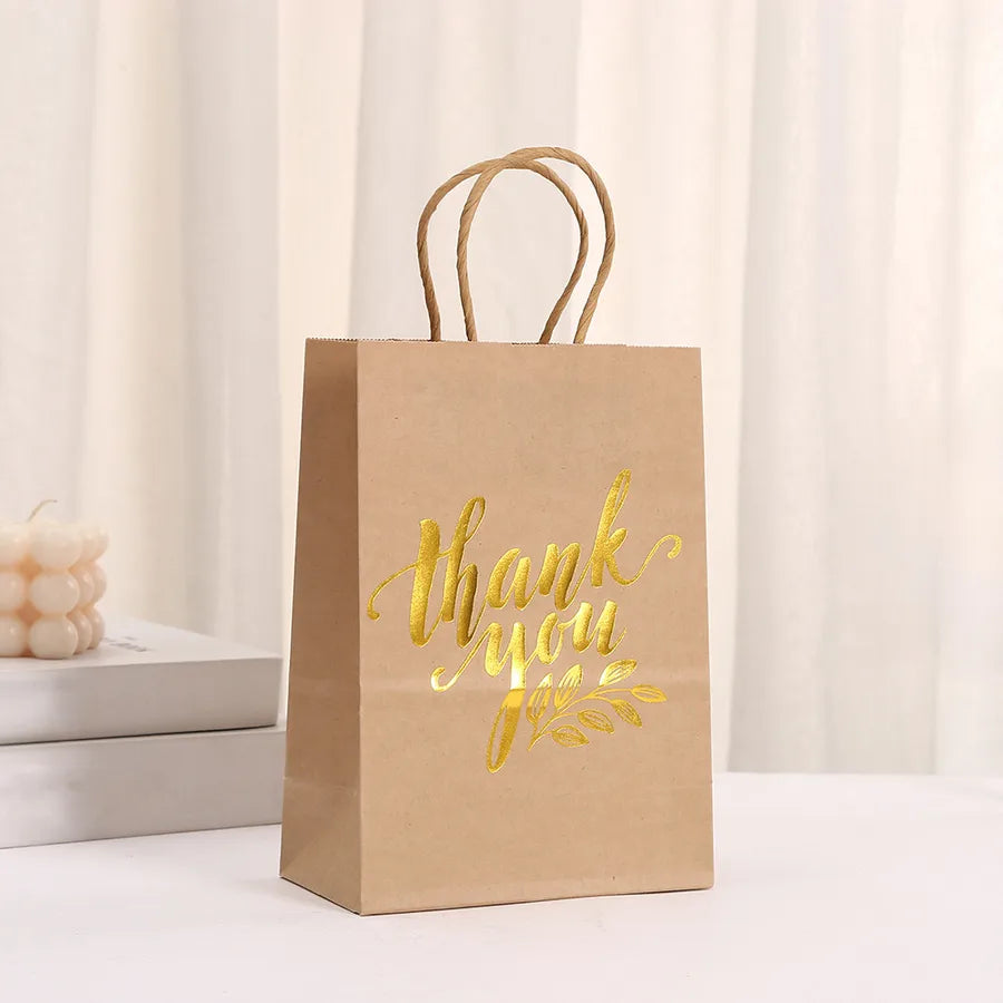 Party Kraft Paper Shopping Bag Holiday Packaging Bag Wholesale Bronzing Thanksgiving Paper Bag Printed Text Gift Bag