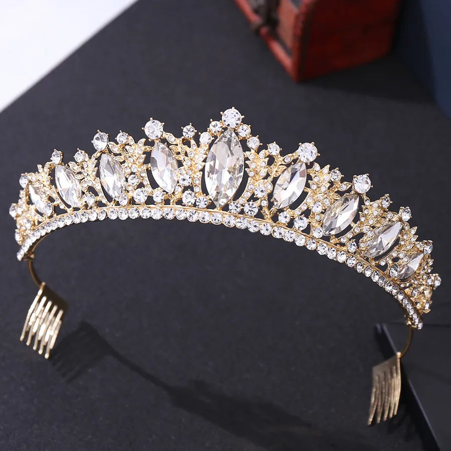 fashion water droplets crown alloy rhinestone inlay artificial crystal crown 1 piece