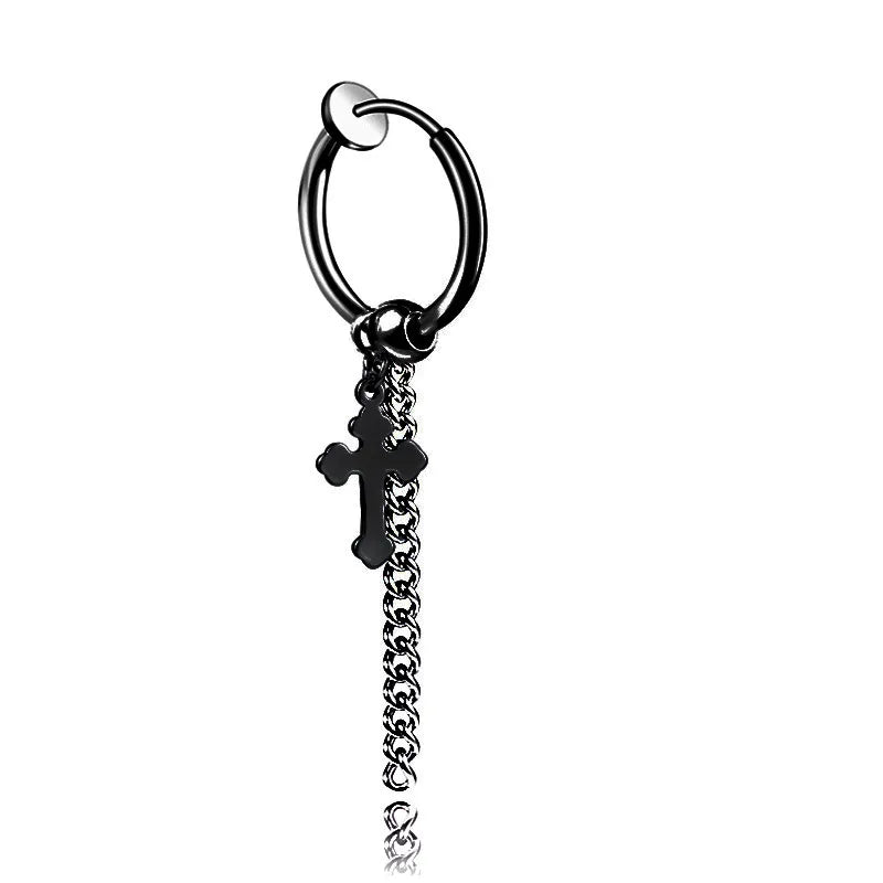 punk titanium steel earrings men's long tassel chain earrings single
