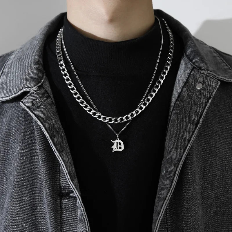 simple style letter titanium steel gold plated layered necklaces in bulk