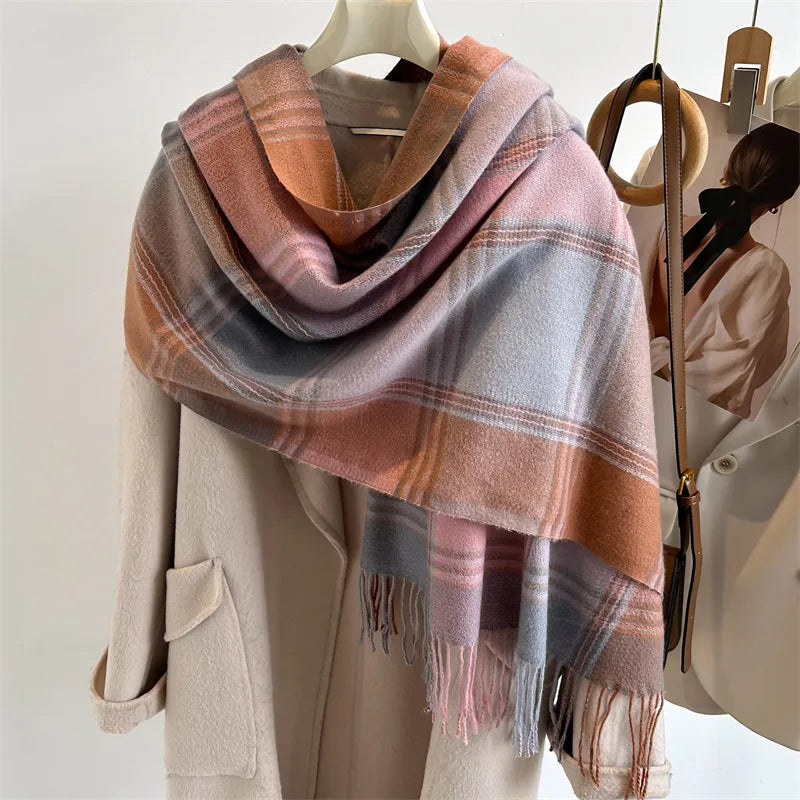 Women's Business Classic Style Color Block Imitation cashmere Scarf