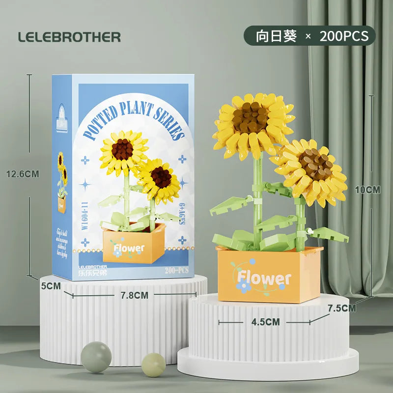 Compatible with  Blocks Flower Children's Educational Assembled Simulation Eternal Flower Flowers Fleshy Potted Toy Gift Wholesale