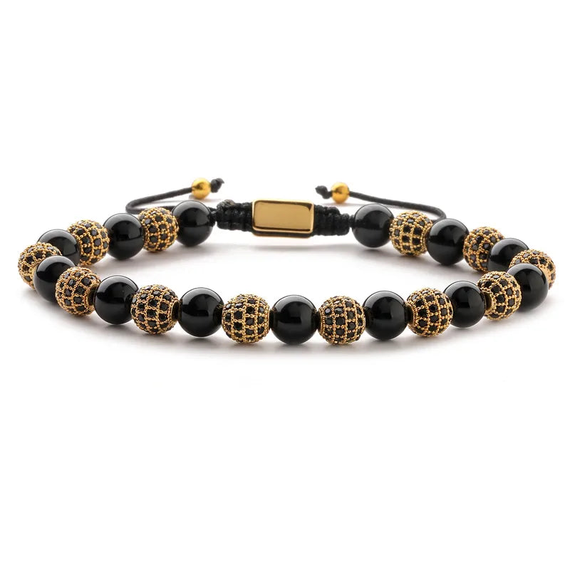 retro roman style geometric howlite stone tiger eye beaded inlay zircon unisex bracelets